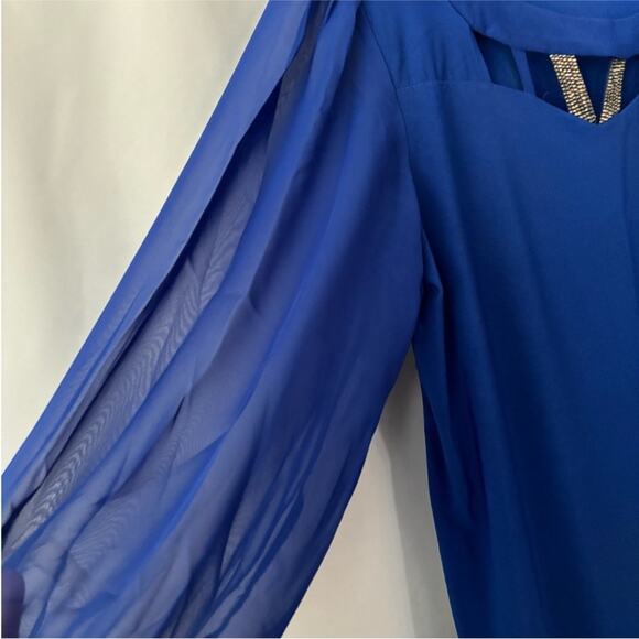 Elegant Royal Blue Women's Blouse Flowy 3/4 Sleeve Large - Picture 3 of 8